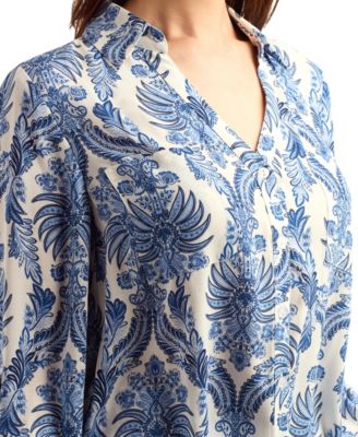 Women's Printed Button-Up Tie-Hem Top