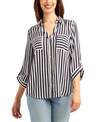 Women's Printed Button-Up Collared Top