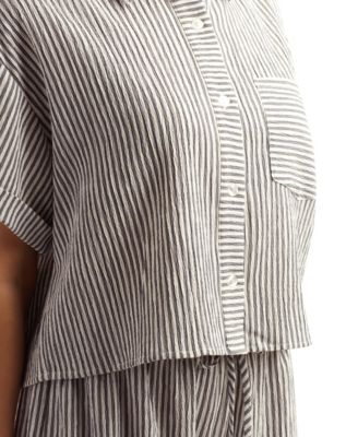 Women's Pucker Stripe Button-Front Top