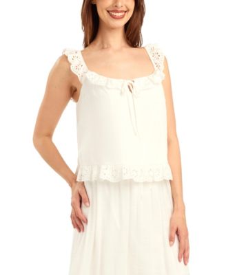 Women's Striped Ruffle-Detail Square Neck Top