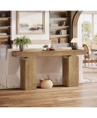 63" Long Entryway Table, Farmhouse Console Table with 2 Arched Pedestal Legs