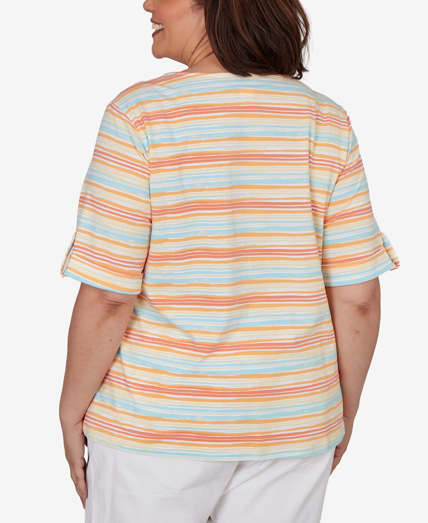 Женский топ HEARTS OF PALM Plus Size Embellished Stretch V-Neck, цвет: Разноцветный — фото 5