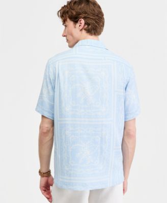 Men's Botanical Scarf Silk Ray Short Sleeve Shirt