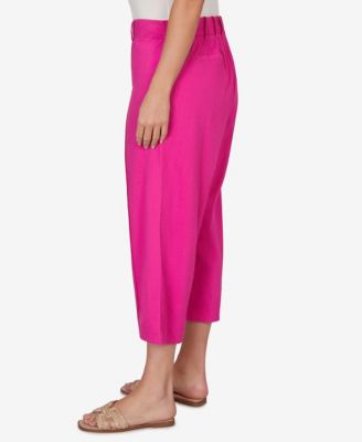 Plus Size Stretch Linen Wide-Leg Fly-Front Capri Pants