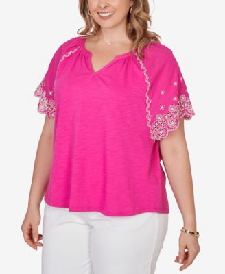 Plus Size Embroidered Sleeve Slub Knit Top