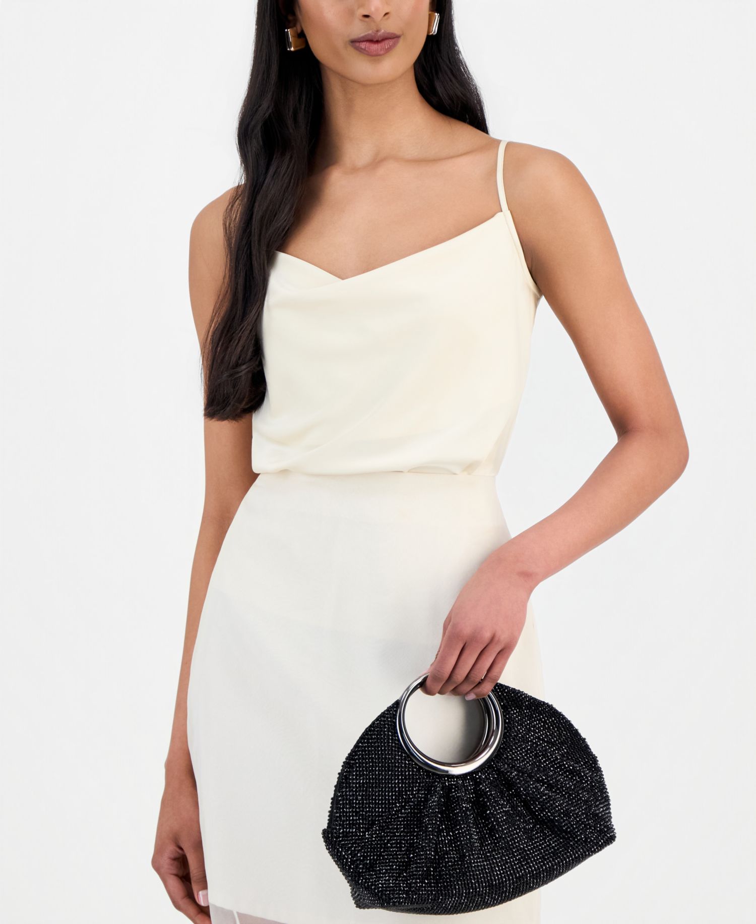 I.N.C International Concepts Ring Handle Diamond Mesh Clutch
