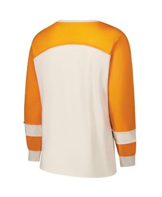Women's Cream/Orange Miami Dolphins Plus Size Double Header Curve Toni Long Sleeve T-Shirt
