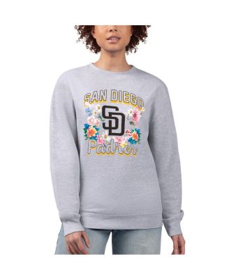 Women's Heather Gray San Diego Padres Flowers Graphic Pullover Sweatshirt
