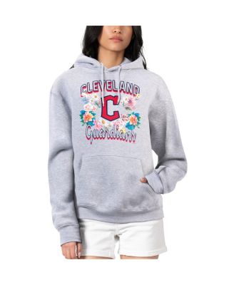 Women's Heather Gray Cleveland Guardians Flowers Graphic Pullover Hoodie