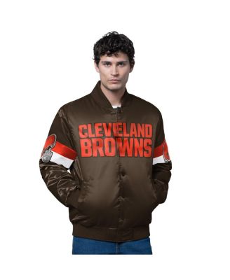 Men's Brown Cleveland Browns Triple Option Satin Varsity Full-Snap Jacket