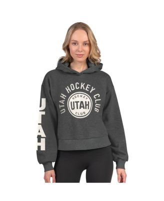 Women's Heather Charcoal Utah Mammoth Star Player Cropped Fleece Hoodie