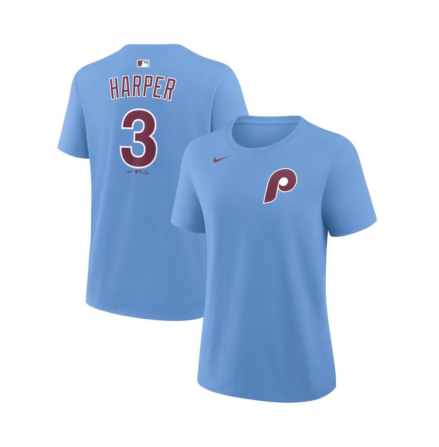 Женская футболка Nike Bryce Harper Light Blue Philadelphia Phillies Name & Number — фото 1