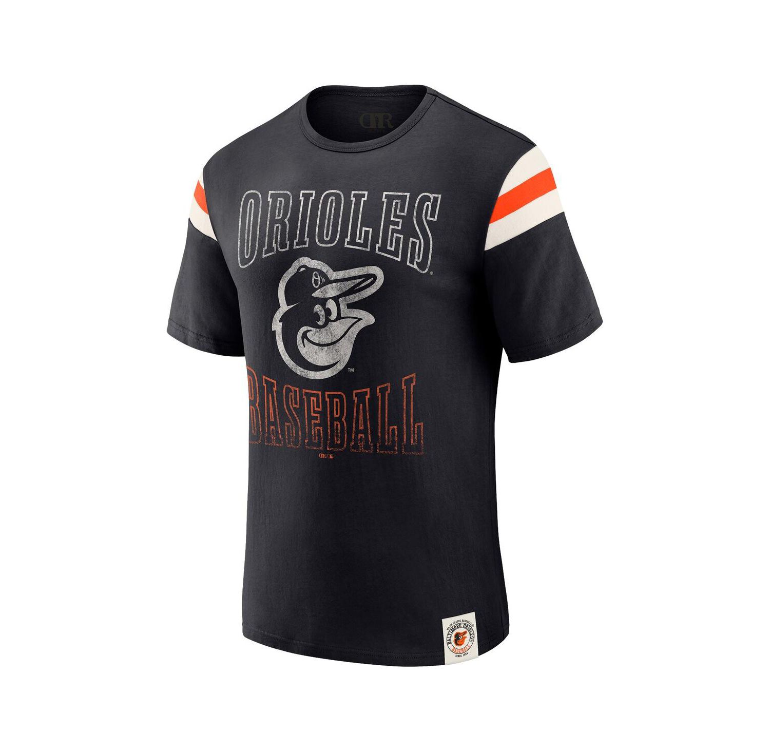 Darius Rucker Collection By Men's Black Baltimore Orioles Distressed Sleeve Stripe T-Shirt