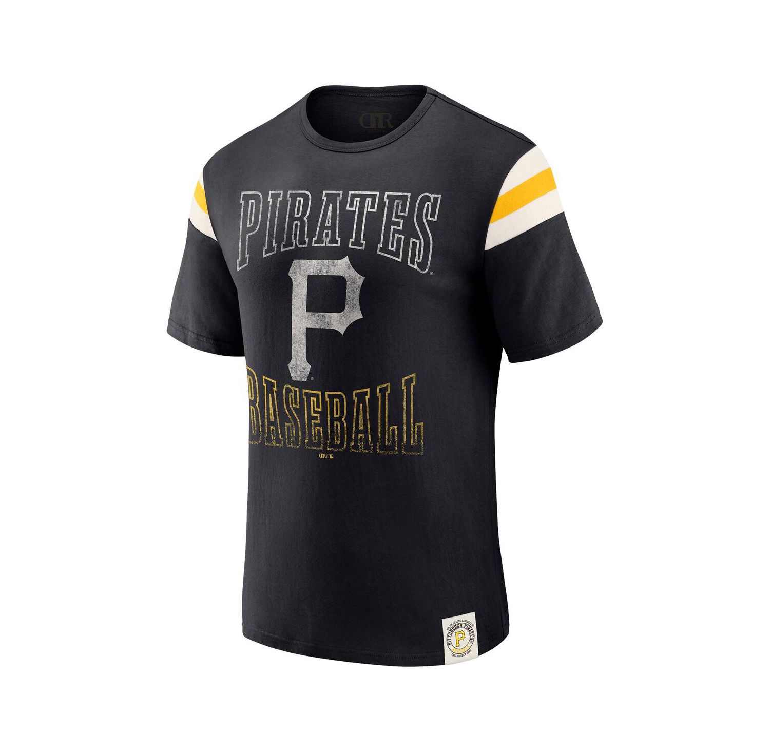 Darius Rucker Collection By Men's Black Pittsburgh Pirates Distressed Sleeve Stripe T-Shirt