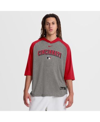 Men's Red Cincinnati Reds Authentic Collection Flux Dri-FIT Raglan 3/4-Sleeve Hooded T-Shirt