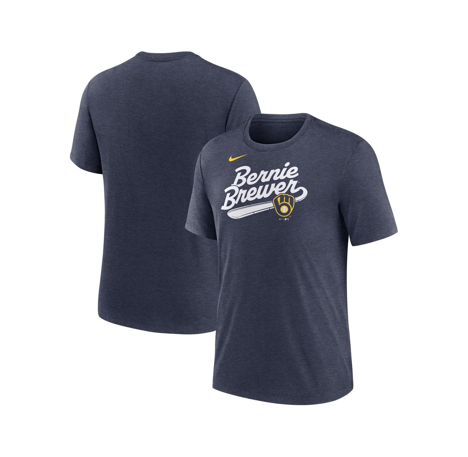 Men's Heather Navy Milwaukee Brewers Mascot Slide Tri-Blend T-Shirt