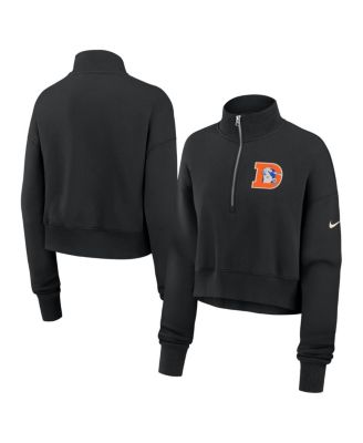 Women's Black Denver Broncos Legacy Phoenix Fleece Cropped Half-Zip Sweatshirt