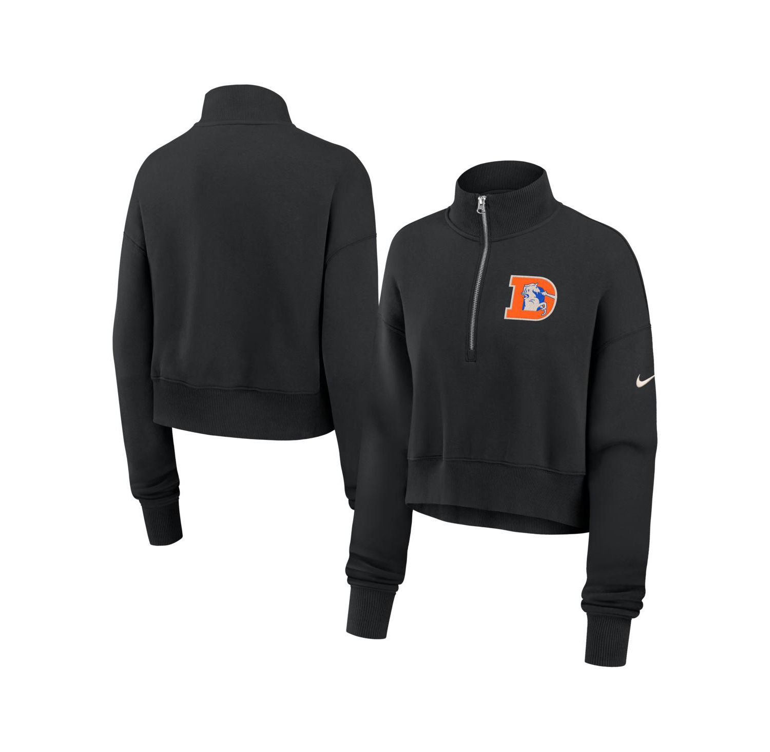 Women's Black Denver Broncos Legacy Phoenix Fleece Cropped Half-Zip Sweatshirt