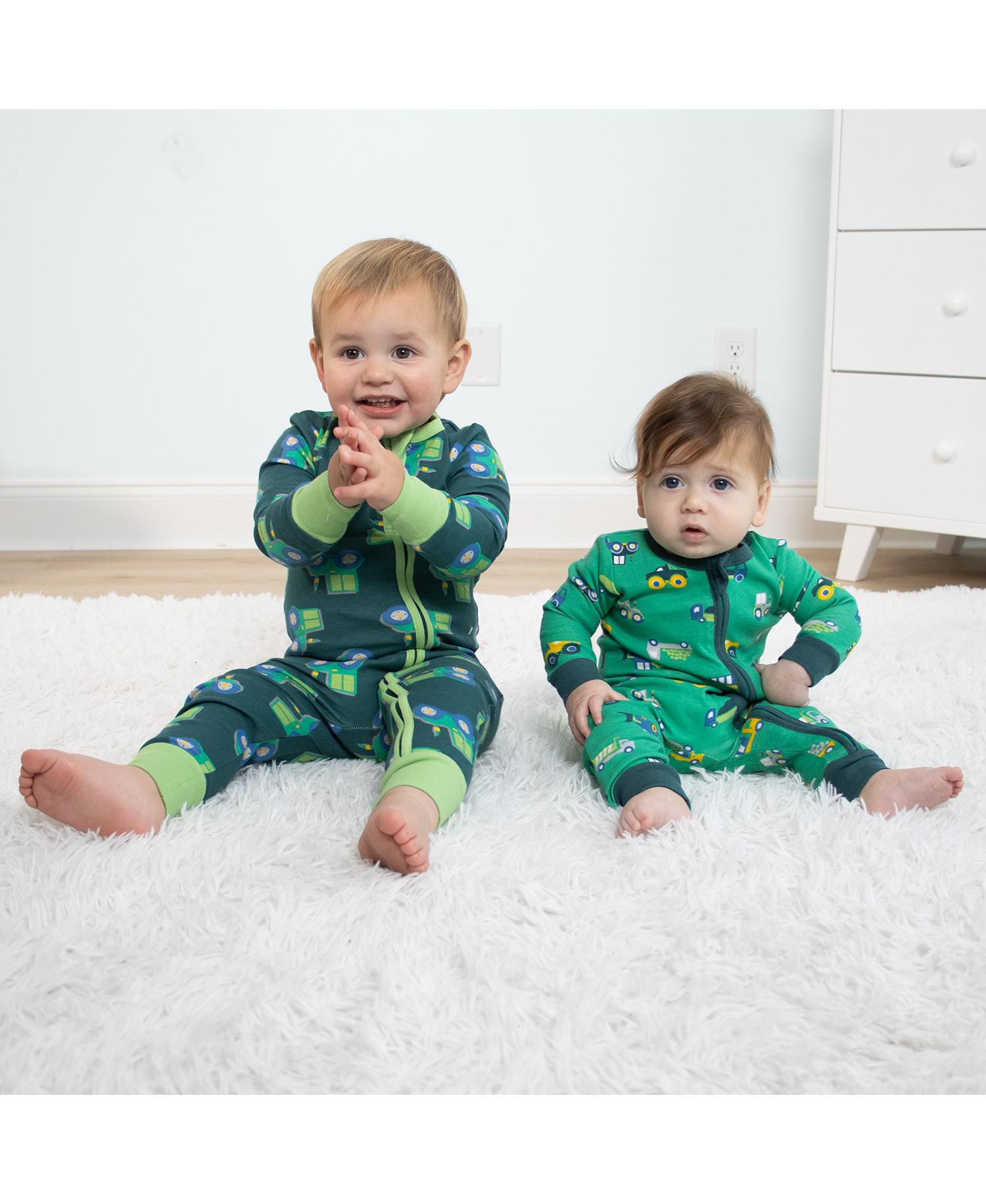 Baby Boys Trucks and Tractors Cotton Footless Pajamas for Boys, 2 Pack