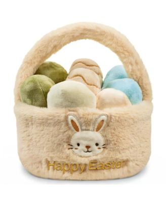 Easter Egg Plush Basket Toy Set, 9.5" Easter Egg Hunt Basket with Bunny Design, Soft Decorative Easter Plush Toys