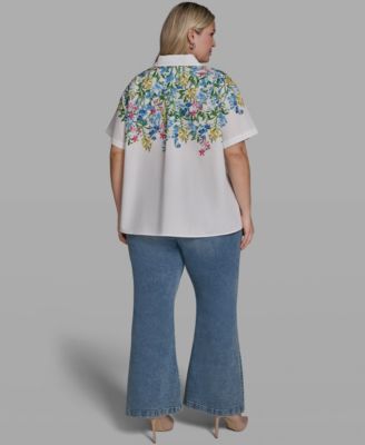 Plus Size Multi-Floral Woven Collared Top