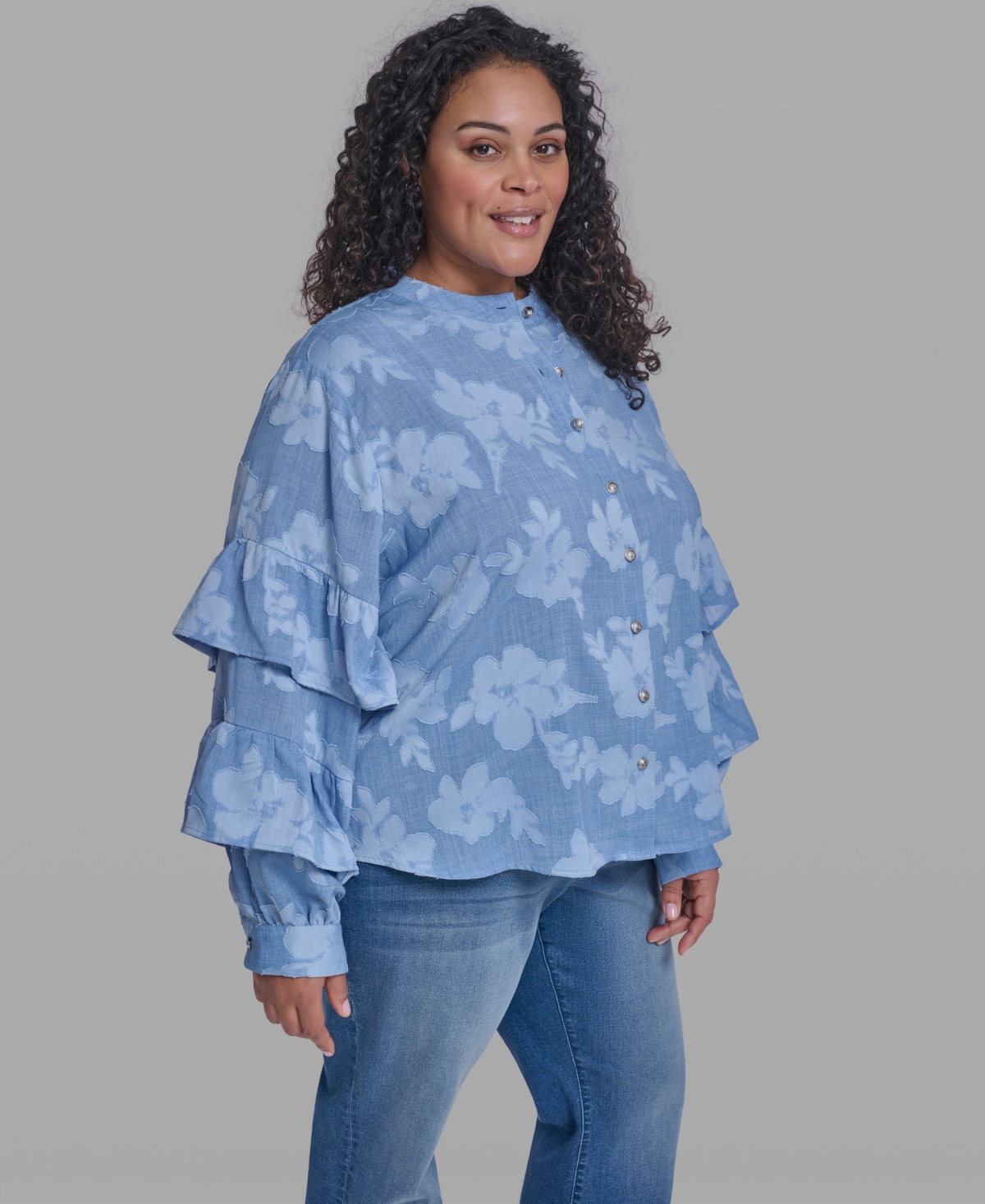 Karl Lagerfeld Paris Plus Mock Neck Tiered Blouse