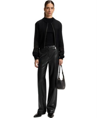 BOSS by Women's Faux Leather Straight-Leg Pants