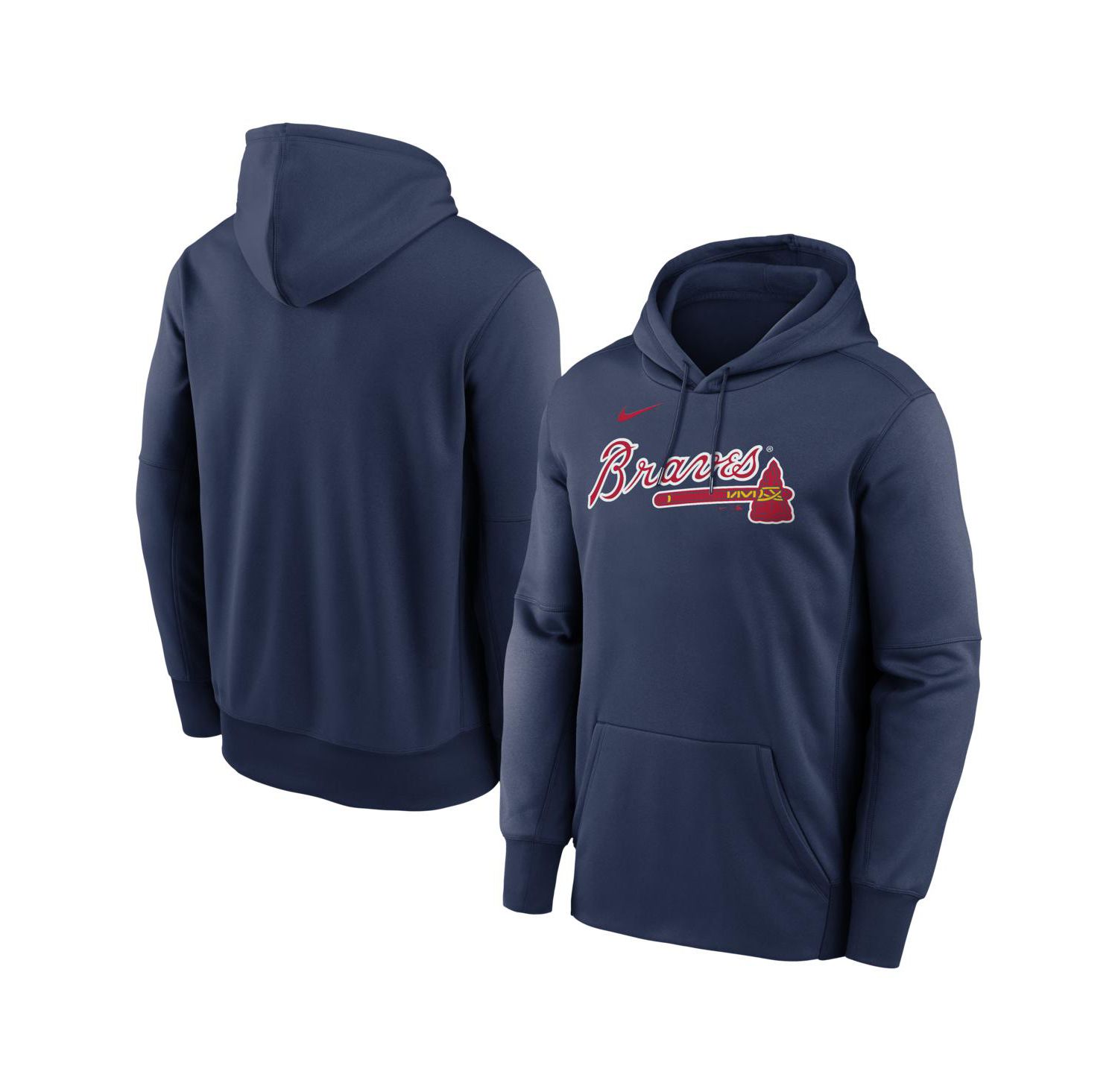 Men's Navy Atlanta Braves Primary Wordmark Therma Hoodie