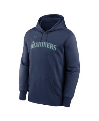 Men's Navy Seattle Mariners Primary Wordmark Therma Hoodie