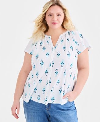Plus Size Flutter-Sleeve Blouse