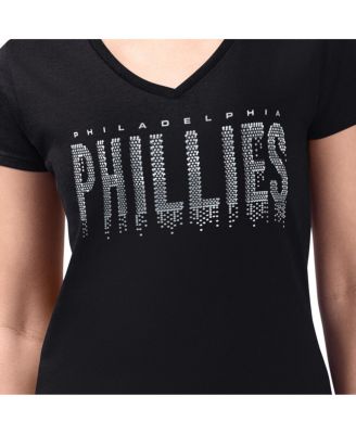 Women's Black Philadelphia Phillies Metallic Drop Lightweight V-Neck T-Shirt