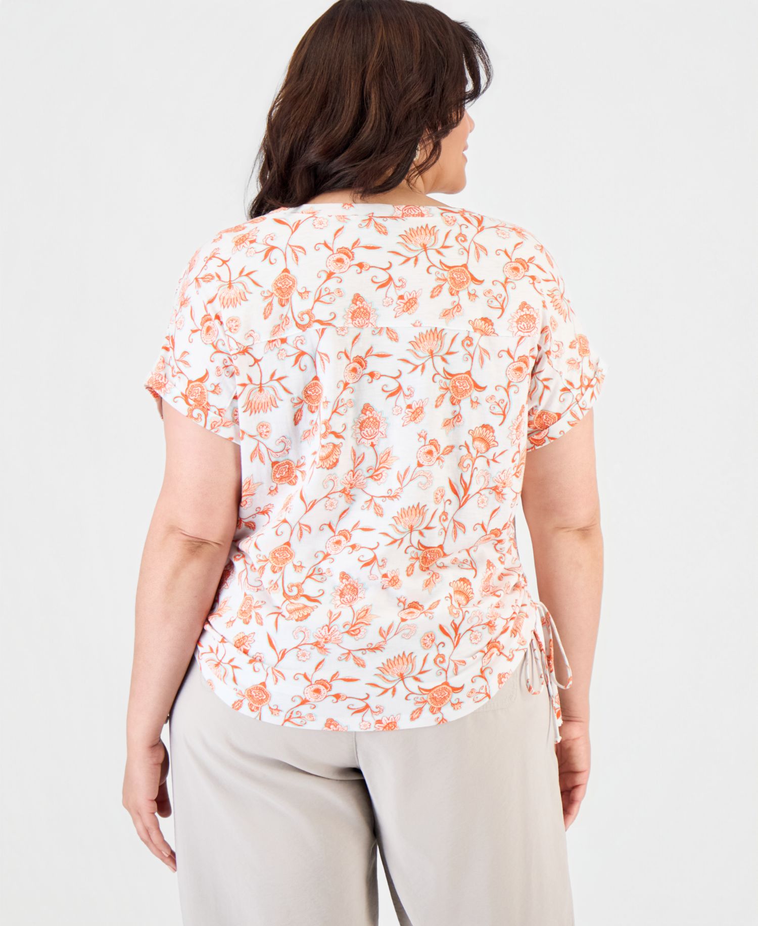 Petite Ruched Tie Fresh Paisley Print V-Neck Top
