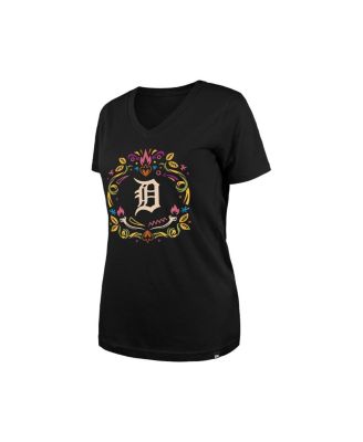 Women's Black Detroit Tigers Día De Los Muertos V-Neck T-Shirt