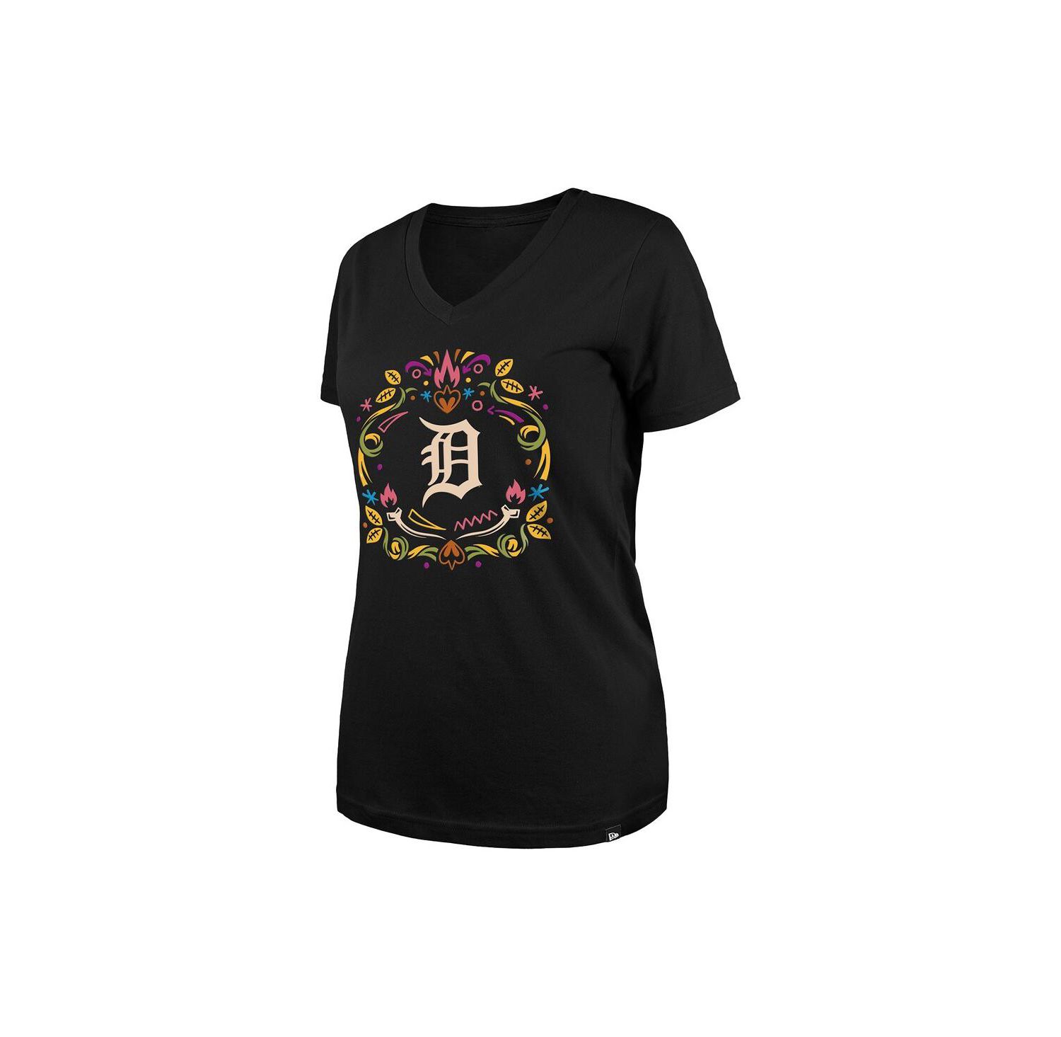 Women's Black Detroit Tigers Día De Los Muertos V-Neck T-Shirt