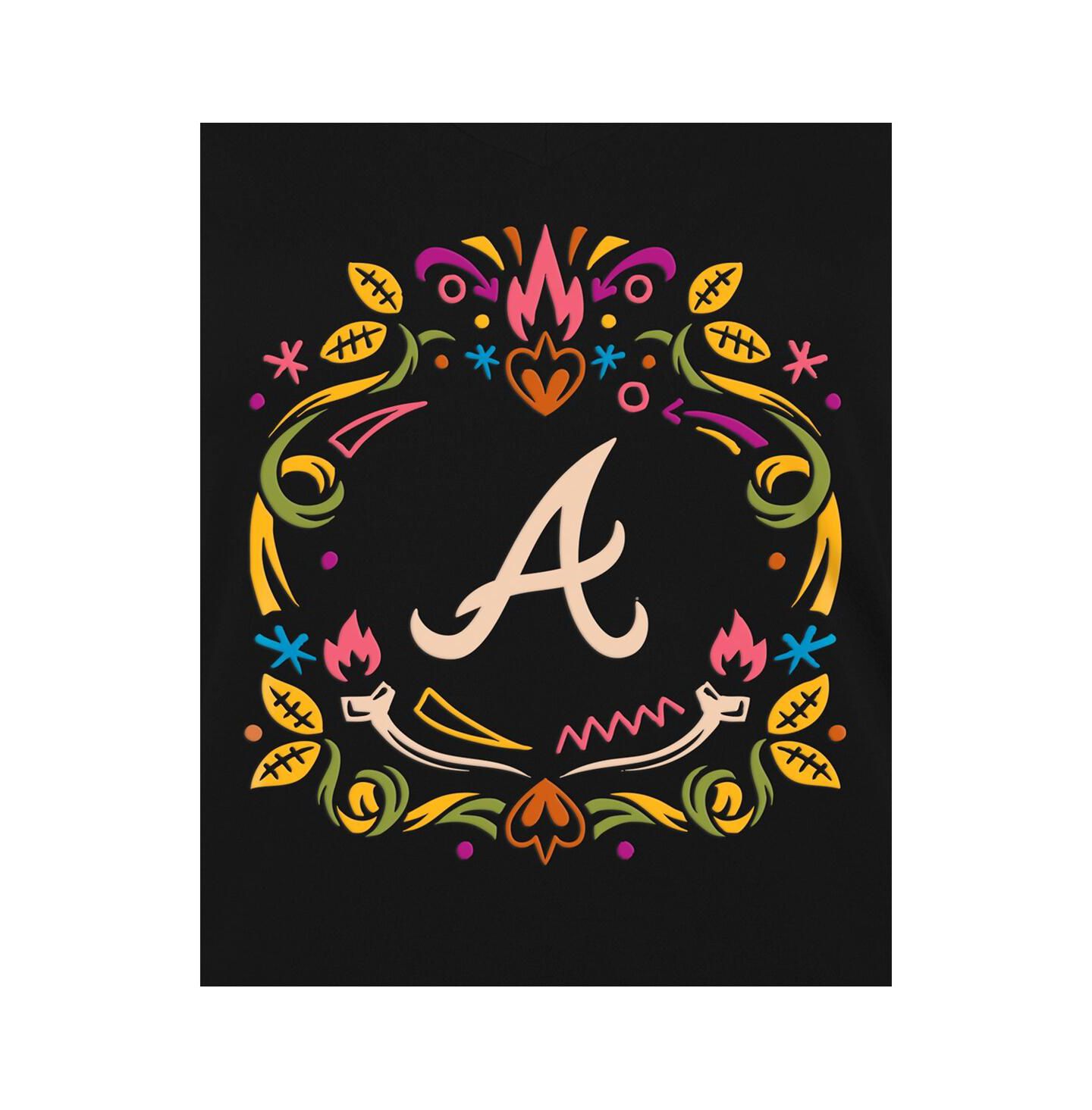 Женская футболка New Era Black Atlanta Braves Día De Los Muertos V-Neck — фото 4