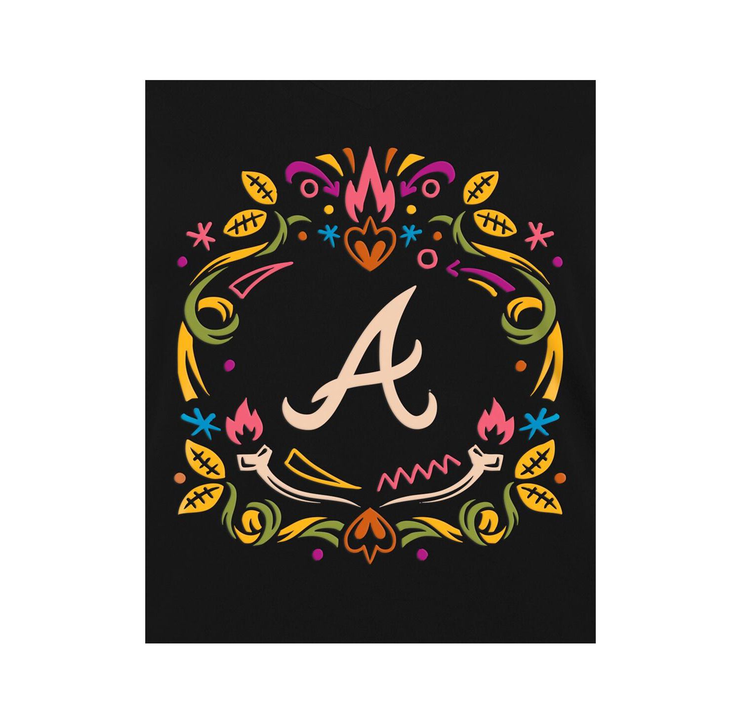 Women's Black Atlanta Braves Día De Los Muertos V-Neck T-Shirt