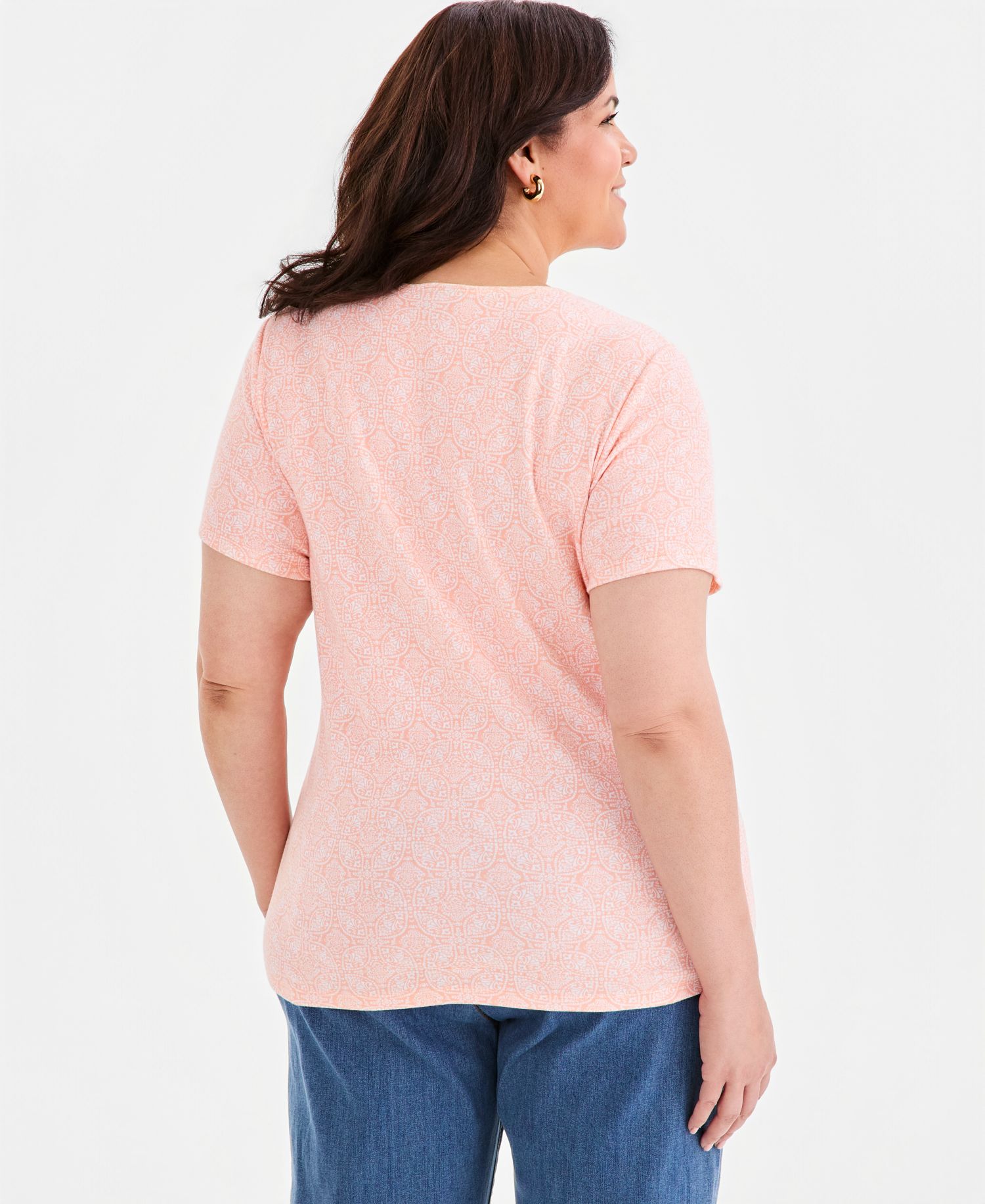 Plus Printed Short-Sleeve Scoop-Neck Top
