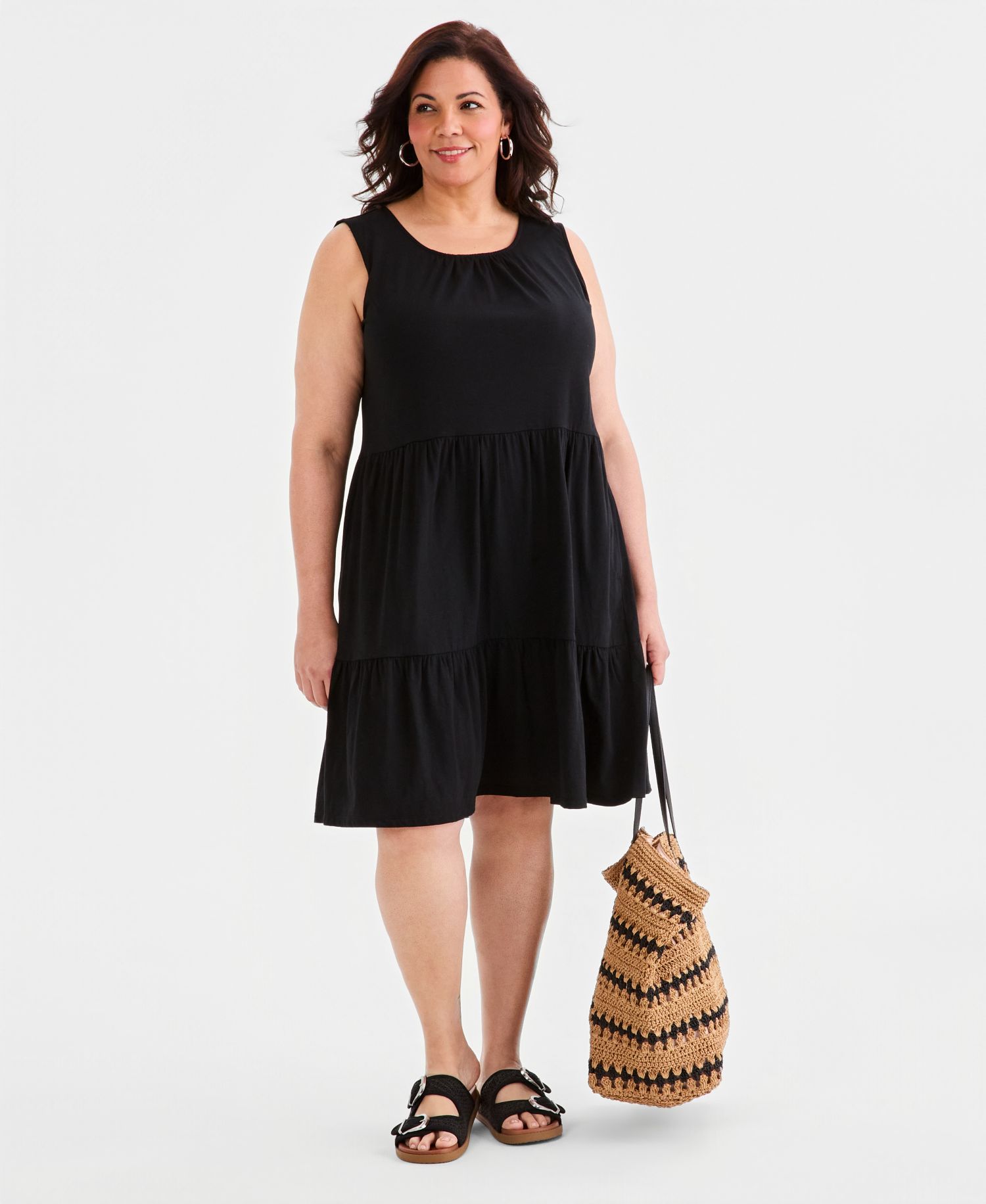 Petite Round-Neck Tiered Tank Dress