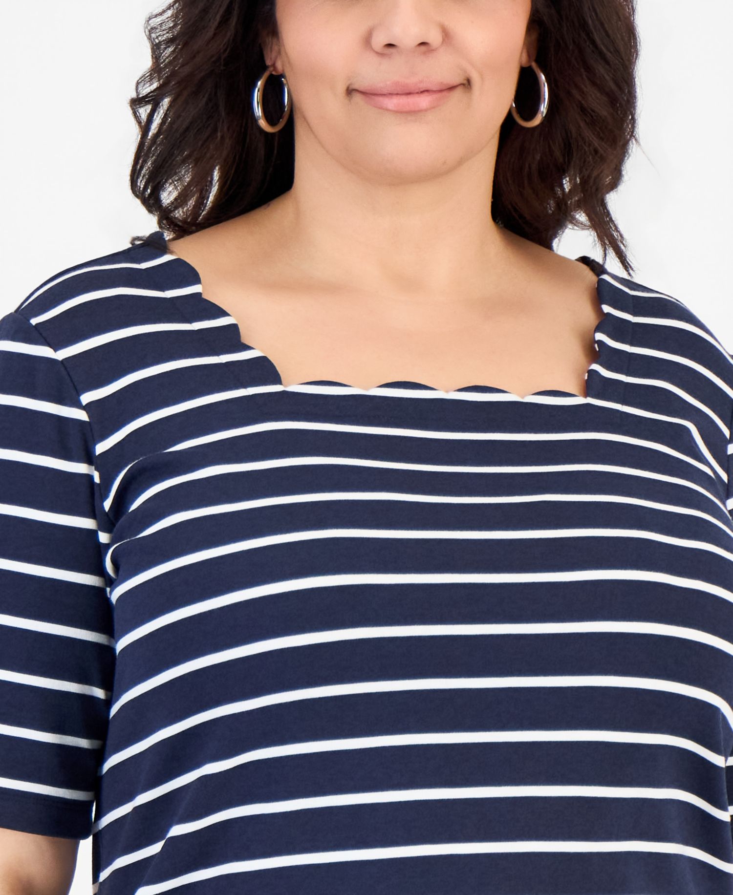 Petite Elbow-Length Scallion Clover Square Neck Top