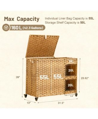 Gal. Rattan Laundry Hamper with Wheels, Liners, Mesh Bags, Durable