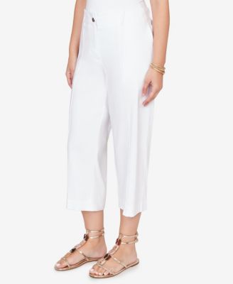 Petite Stretch Linen Wide-Leg Fly-Front Capri Pants