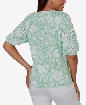 Petite Tropical Floral Trim Knit Top