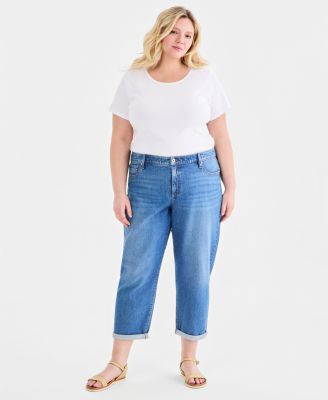 Plus Size  Mid Rise 5 Pocket Relaxed Straight Jeans,