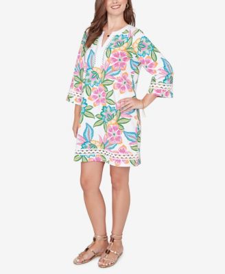 Petite Bold Tropical Solid Trim Shift Dress