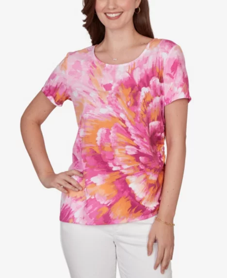 Petite Bold Watercolor Floral Knit T-Shirt - Fuchsia Multi