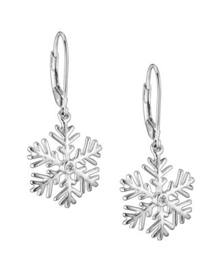 Sterling Silver CZ Snowflake Drop Euro Statement Earrings