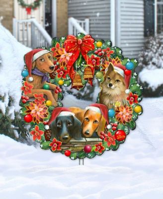 Christmas Friends Puppy Wreath Holiday Outdoor Decor Large Ornament