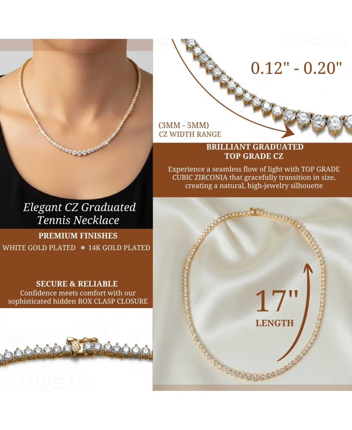 Stylish Cubic Zirconia Graduated Tennis Chain Necklace