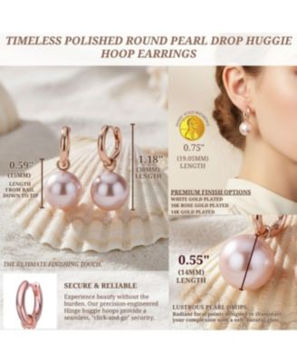 Timeless Polished Round Pearl Drop Huggie Hoop Earrings