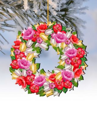 Love You Flowers Wreath Holiday Ornaments, Set of 2